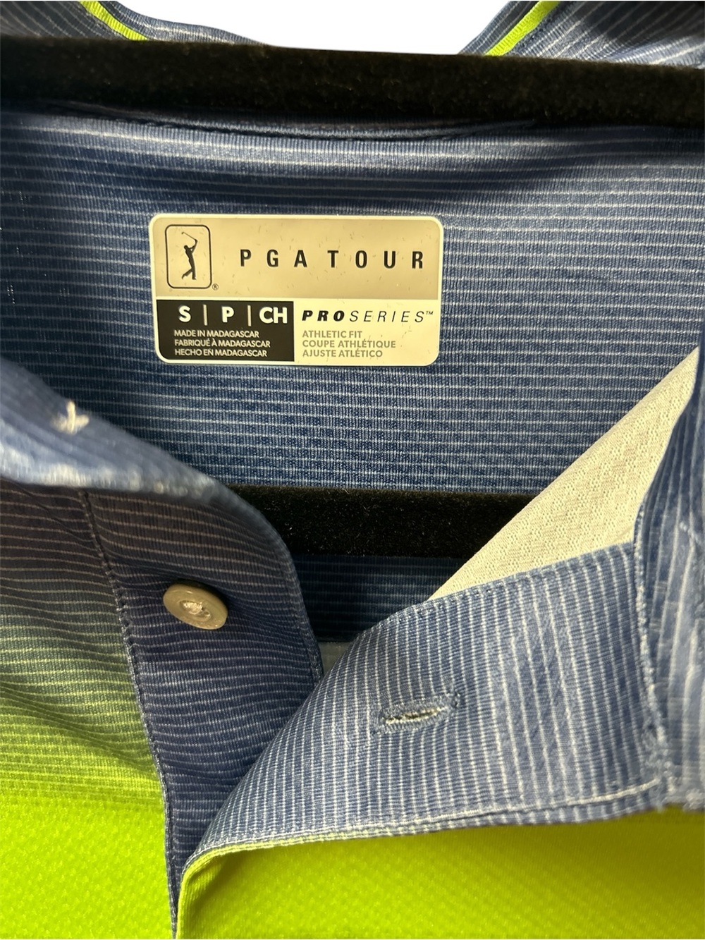 PGA Tour Blue Polo with Neon Lime Chest Stripe - Picture 2 of 3